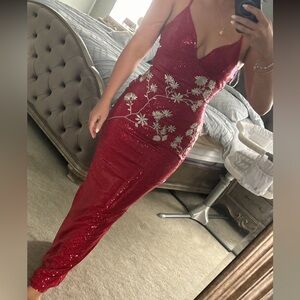 Sequin red sexy maxi evening dress